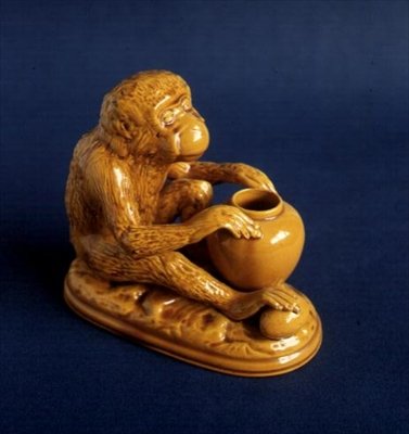 Burmantofts Faience figure of a monkey by English School